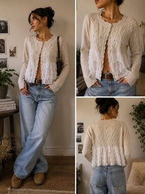 Romantic Coquette Fairycore Size M Ruffle Bottom Cardigan